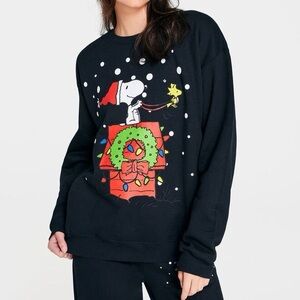 Peanuts Black Snoopy Christmas Crewneck Sweatshirt